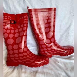 Capelli Tall Red and Pink Polka Dot Rain Boots